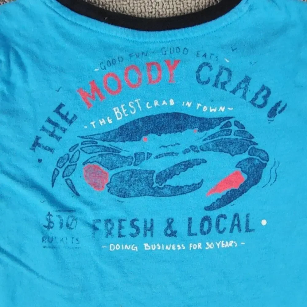 Crown & Ivy Shirt Youth 5 Blue Moody Crab Ringer Graphic Tee Local Goodness